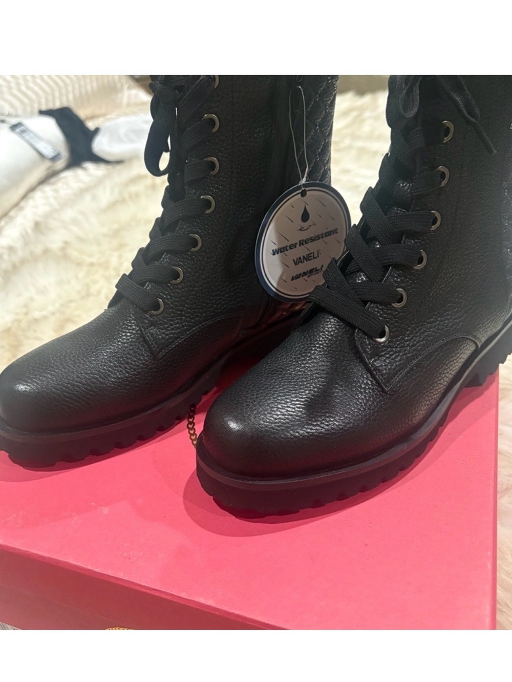 Vaneli Black Lace-Up Combat Boots